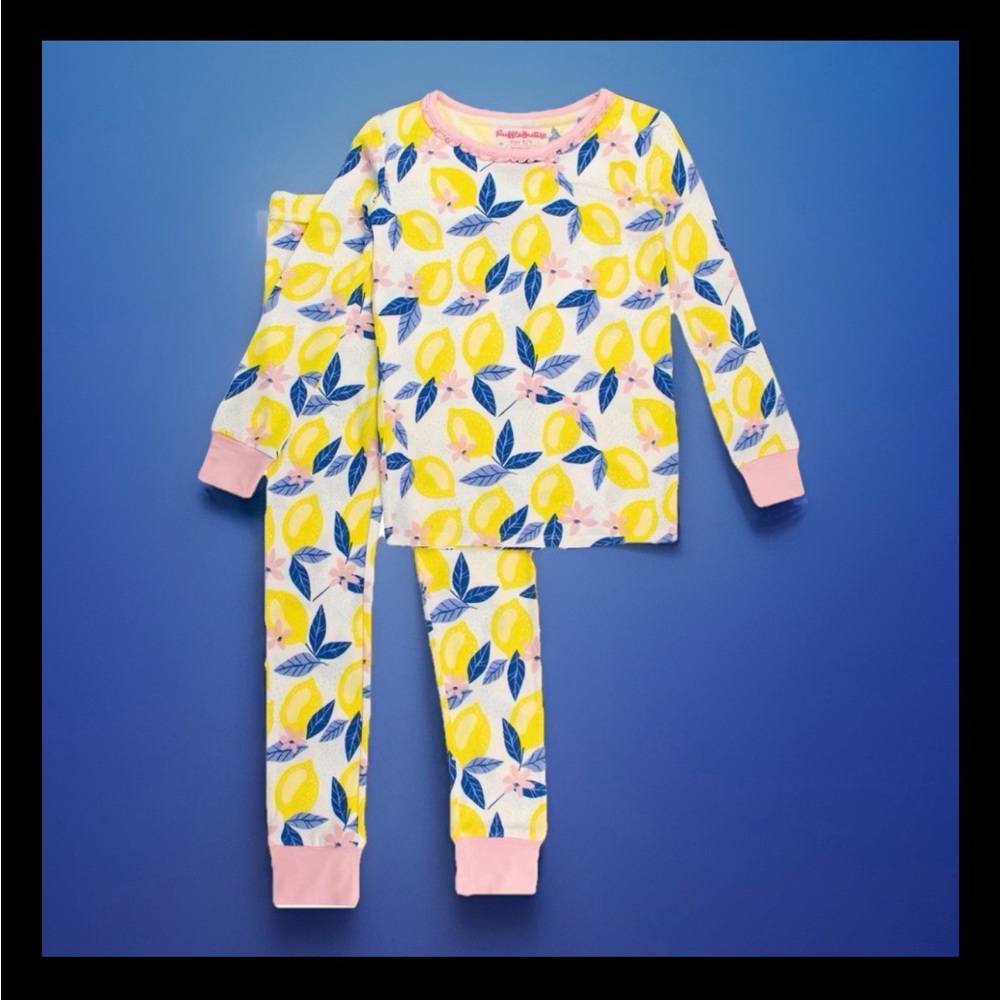 RuffleButts SoftSnooze Ruffle Long Sleeve Pajama Set - Lemon Capri Size 9/10